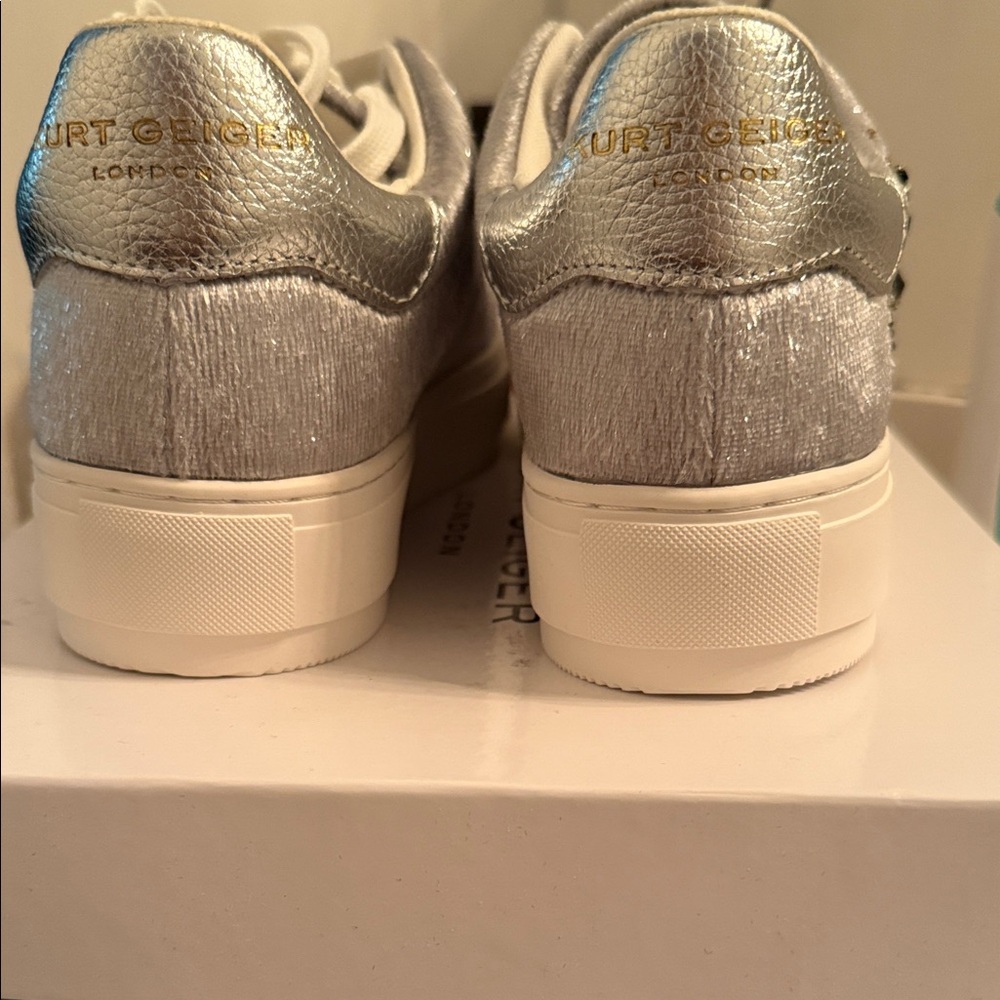 Kurt Geiger Women's Metallic Silver Sneakers - Picture 9 of 10